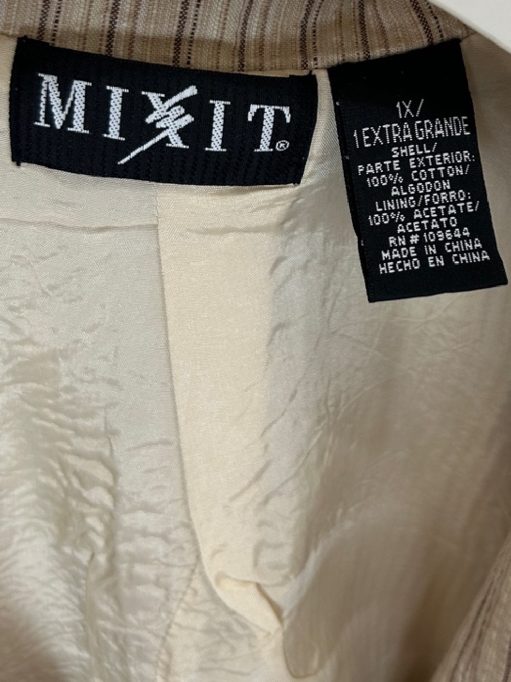 MIXIT Tan Neutral Pinstripe Cropped Peplum Blazer Jacket Cotton Plus Size 1X - Picture 2 of 11